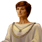 Mon Mothma as she appears in the game, awarding a medal to Kyle Katarn.