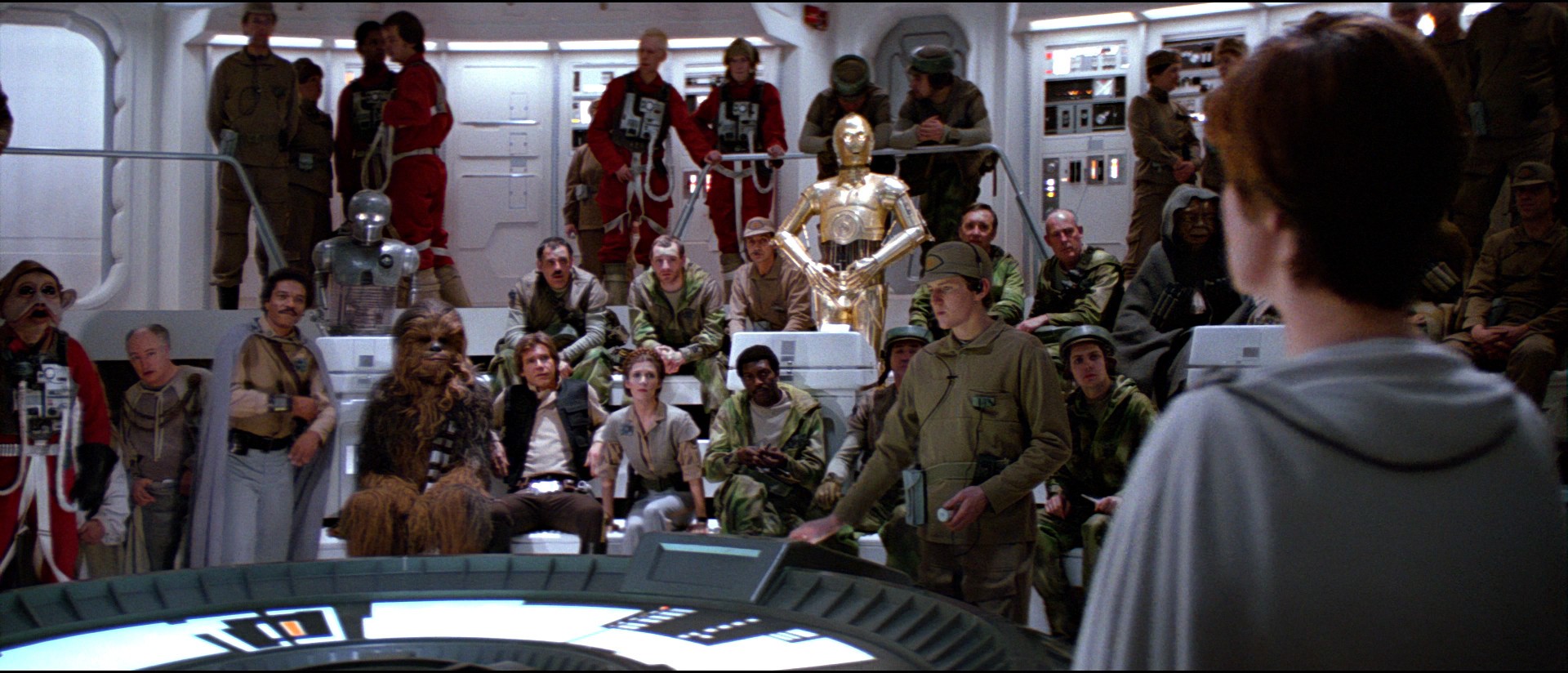 A photo of the briefing room before the Battle of Endor, with Mon Mothma describing the mission at hand.