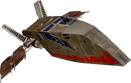 An image of Kyle Katarn's ship, the Moldy Crow, flying toward you.